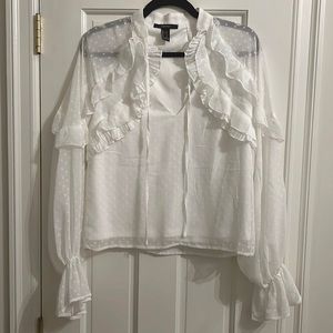 White Chiffon Ruffle Blouse